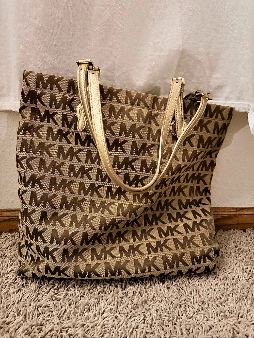 Michael Kors Jet Set Travel Large Logo Tote Bag Brown & Beige